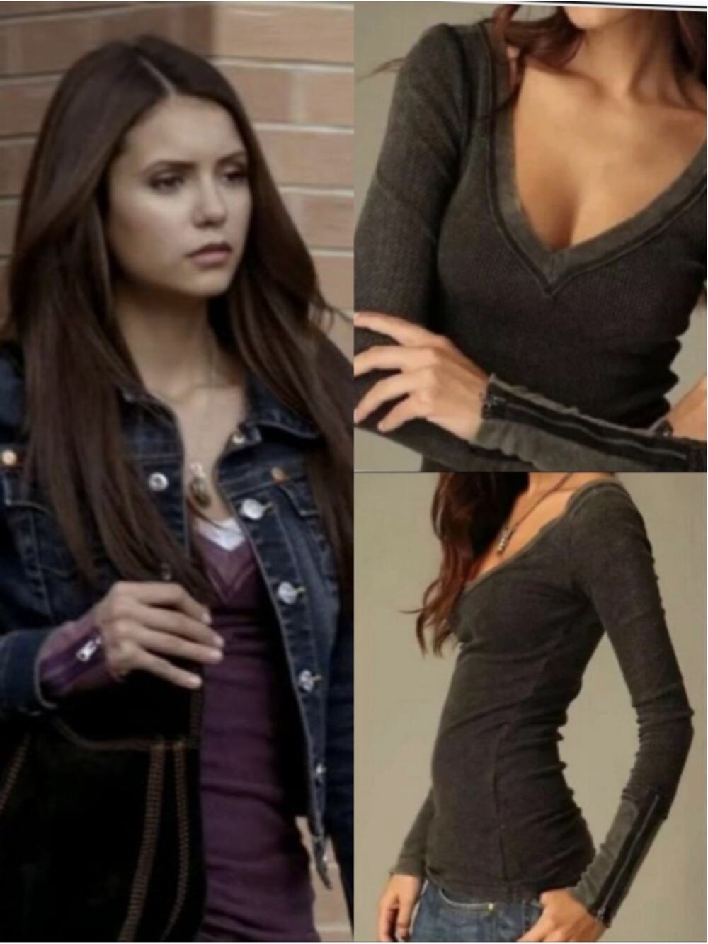 ASO Elena Gilbert Alt. Color Long Sleeve Free People Thermal Shirt Zipper Cuff